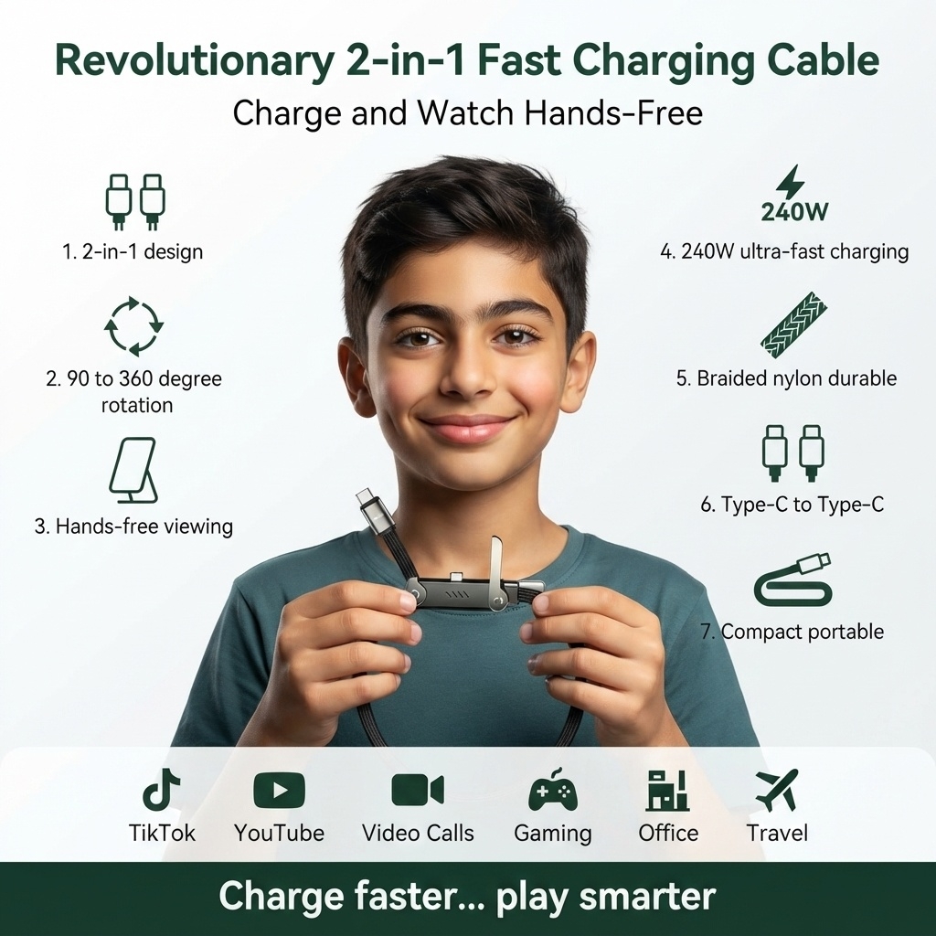 Type-C Fast Charging Cable with 240W Curved Angle