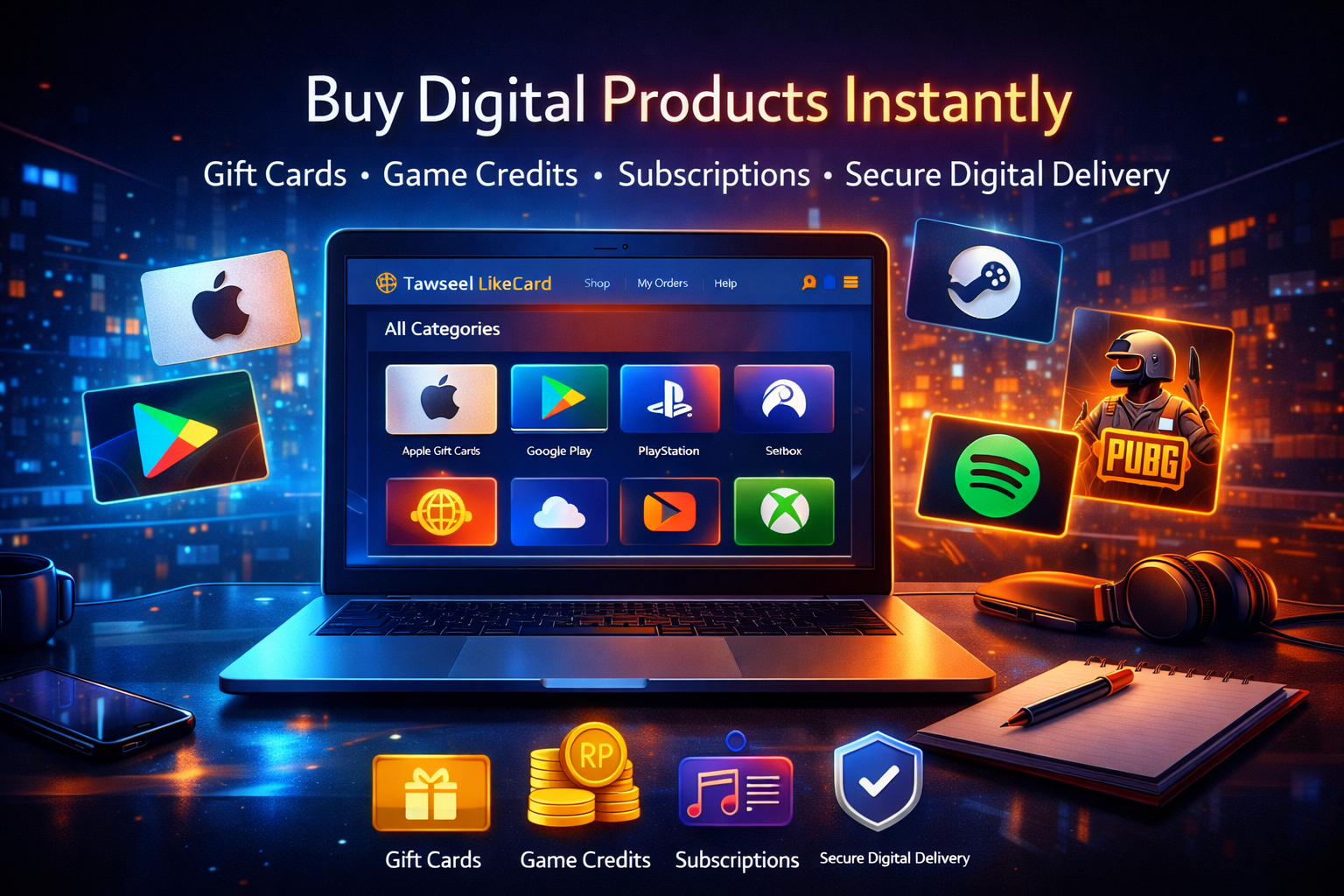 Buy Digital Products Instantly with Tawseel LikeCard
